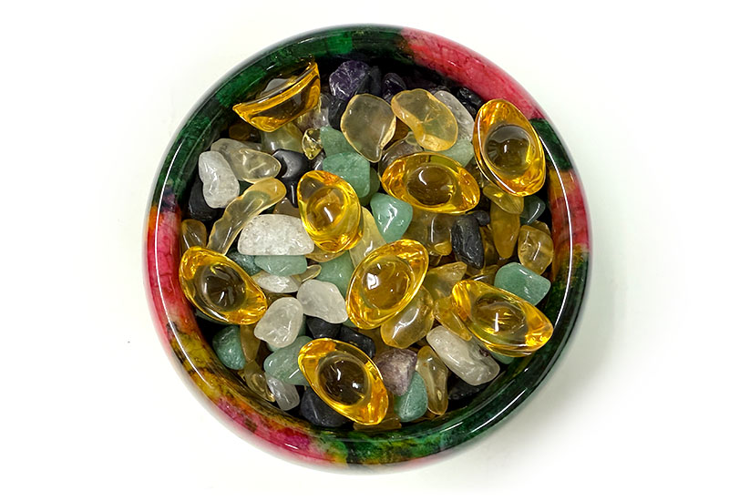 金彩藝石5x3聚寶盆(含水晶元寶)